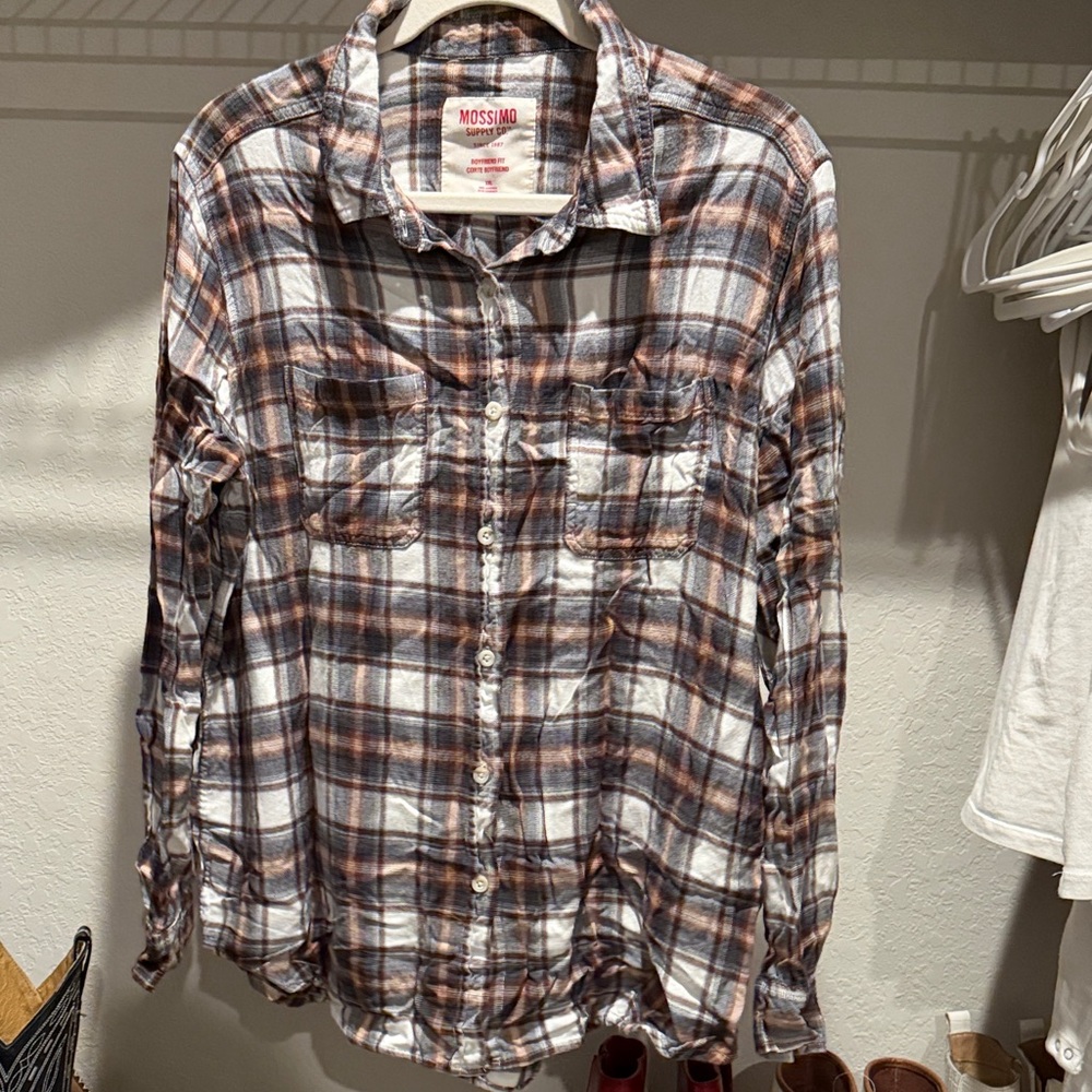 Mossimo Supply Co. Brown and White Plaid Shirt